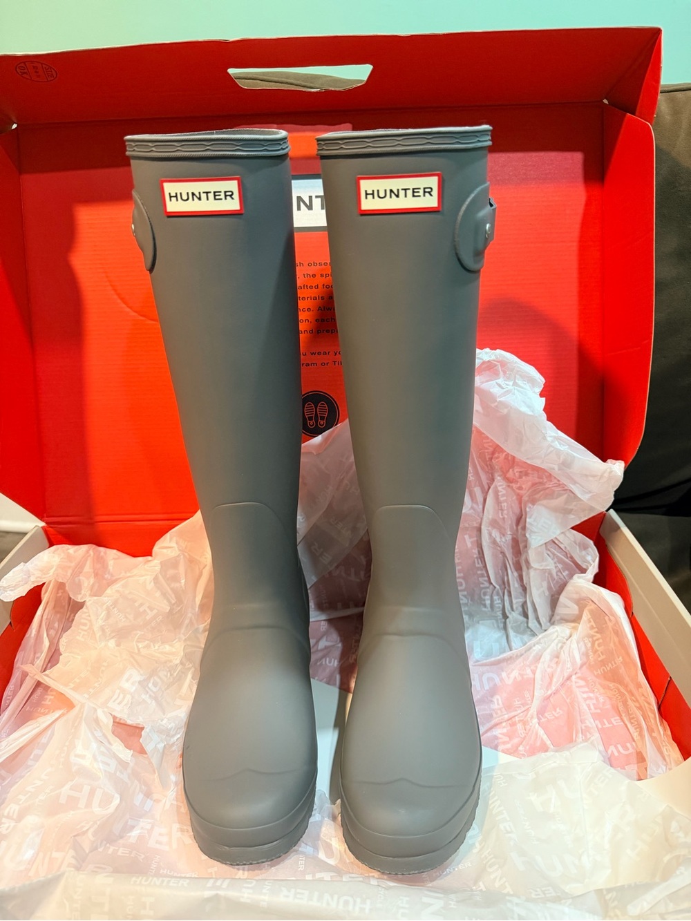 Hunter Gray Tall Rain Boots Women Size 9 New In Box